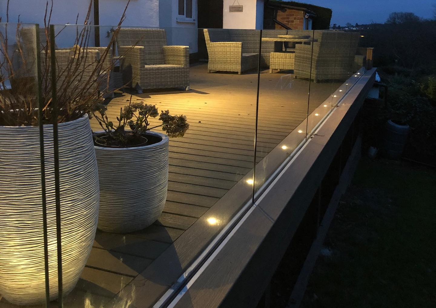 Handrails installed with decking and spotlights